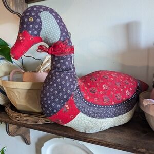 Vintage Quilted Fabric Handmade Soft Canadian Goose Duck or Swan Red White Blue